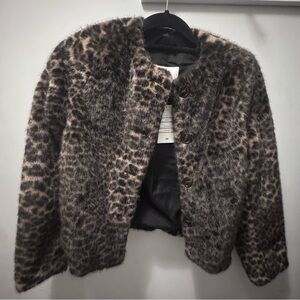 H&M Beige/Leopard Print Teddy Jacket
